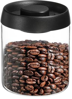 sourcing map Coffee Vacuum Container, 900ml/30oz Glass Coffee Bean Storage Container with Lids for Spices Biscuits Loose Leaf Tea, Black