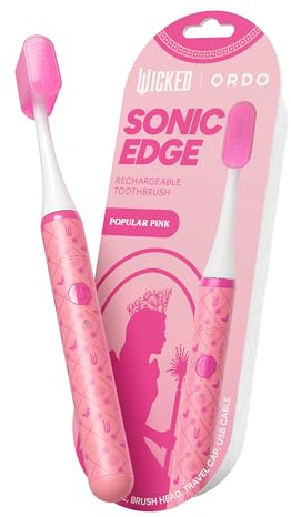 ORDO Wicked Sonic Edge Rechargeable Electric Toothbrush for Adults, Compact Sonic Toothbrush with USB-C, 6+ Weeks Battery, Travel Cap, 1 Brush Head & Cable (Popular Pink)