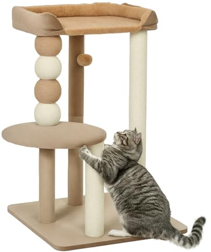 PawHut Árbol Rascador para Gatos Torre Escalador 86 cm Marrón y Beige