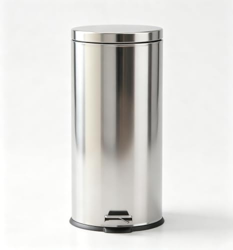 BURAKH Kitchen Bin, 30L Stainless Steel Pedal Bin with Lid – Soft-Close Kitchen & Bathroom Waste Bin, Hands-Free Rubbish Bin with Removable Inner Bucket, Durable & Hygienic Design (Silver, 30L)
