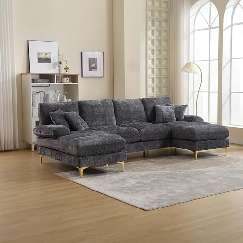 Ball & Cast U-förmiges Eckcouch mit Schlaffunktion, Modulares Chenille Sofa mit Doppelten Liegesitzen für das Wohnzimmer Wohnung Villa, 274 x 88 x 136 (BxHxT), Grau