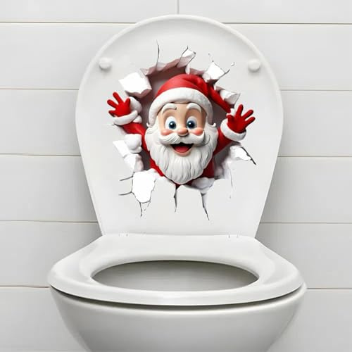 Qidures Weihnachts Toilettendeckel Aufkleber - Weihnachtsmann Durch Die Wand Motiv Aufkleber, wasserdichte Selbstklebende Weihnachtsdeko, PVC Weihnachts Wandtattoo Für Wohnzimmer fensters Tür dekors