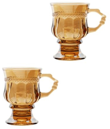 NUOBESTY 2Pcs Amber Glass Goblets with Stem Vintage Style Wine Cups for Home Beverage, Retro Black Tea and Milk Cup Set, Decorative Drinkware for Dining and Entertaining