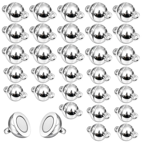 Magnetverschluss Kette, 30 Stück Magnetverschlüsse Rund (6/8mm*15), Magnetverschluss Armband, Kettenverschluss für Armbänder und Ketten, Starke Haltekraft, Einfache Handhabung