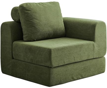 Konvertibel hopfällbar bäddsoffa, sovsäck med L-format armstöd, fristående stol för vardagsrum, sovrum, kontor, lägenhet