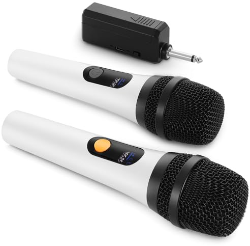 Microphone sans fil, Double Micro sans fil Bluetooth Dynamique Numérique avec Récepteur Rechargeable, Portée 60M, Microphone pour Chant, karaoké, Réunion, Église, Mariage