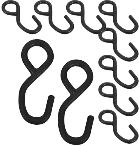 NOLITOY 10 Pezzi Ganci a S in Nero per Fissaggio Merci Design di Bloccaggio Sicuro, Compatibili Teloni per Bagagli, per Operazioni di Magazzino