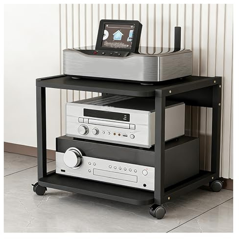YLLFFLL Black 2 Shelf Media Stand Audio/Video Component Cabinet with 4 Rolling Caster Wheels, Home Stereo Rack Set for Cd Player, Easy Assembly HiFi Racks(H 45CM(17 7/10IN))