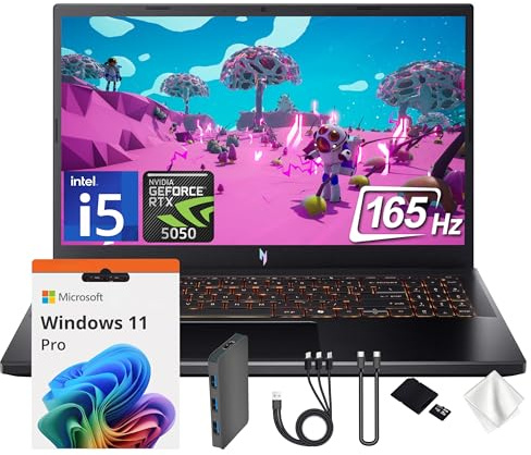 Acer Nitro V 15.6 FHD IPS 165Hz Gaming Laptop, Intel Core i5-13420H, NVIDIA GeForce RTX 5050 8GB GDDR7, 16GB RAM, 1.5TB Storage (512GB SSD&1TB Docking), Backlight Keyboard, Wi-Fi 6, Win 11 Pro, Black