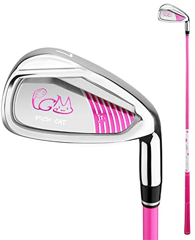 Palos de golf para niños, palos de golf #7 para diestros, palo de práctica de carbono para niños y niñas, club de enseñanza (rosa, edad 9-12)