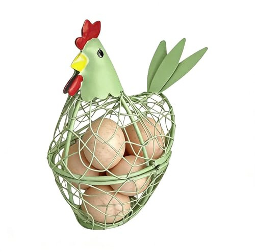 Cestino per uova, in metallo, a forma di gallina, per raccogliere raccolte da giardino, cortile, bancone pasquale da scrivania, fattoria, contenitore da cucina a forma di pollo,