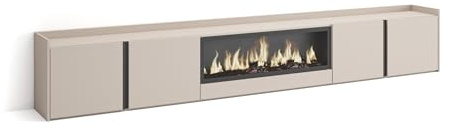 Skraut Home | Mueble TV | Muebles de salón, almacenaje | 315x50x35 cm | para televisión hasta 80 | Chimenea eléctrica XXL | Estilo Moderno | Beige