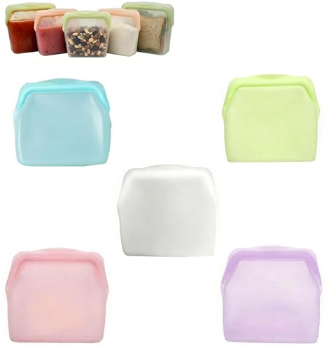 Everbag, sacchetti riutilizzabili in silicone per alimenti, 1000 ml, sacchetti per congelatore autoportanti con guarnizione a incastro, resistenti al calore, per forno a microonde e lavastoviglie (mix