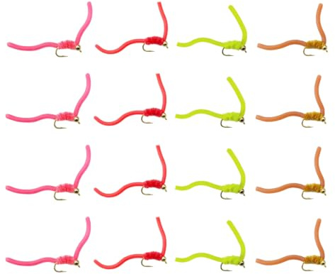 Squirmy Worm fiskefluga, set med 16 mjukt silikonbete för öring