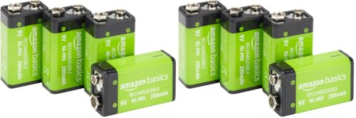 Amazon Basics - Paquete de 8 Pilas Recargables de 9 V NiMH, 200 mAh, Recargables hasta 1000 Veces, precargadas