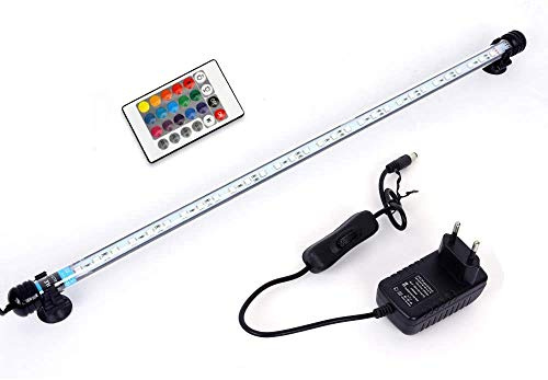 VARMHUS 18-92cm LED Aquarium-Licht Unterwasser BeleuchtungAufsatzleuchte IP68 Abdeckung Wasserdicht LED Lampe Stecker EU für Fisch Tank mit Fernbedienung RGB Farbwechsel (1.8 * 57cm, RGB)