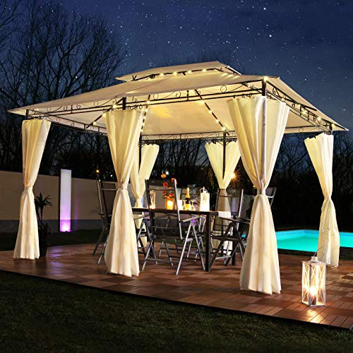 Swing & Harmonie Luxus Pavillon mit LED Beleuchtung - Hochwertiges Gartenzelt - Robustes Partyzelt - Wasserabweisender Gartenpavillon - (ohne Moskitonetz, braun)