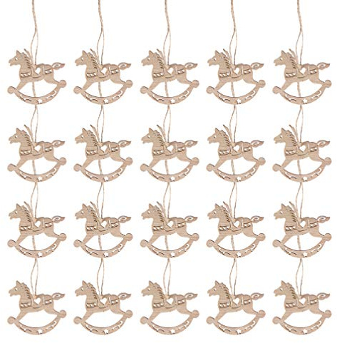 Healifty 20 adornos navideños de madera con forma de caballo balancín de madera, etiquetas para regalo de boda, Navidad, vintage, rebanadas de madera, para pintar tú mismo