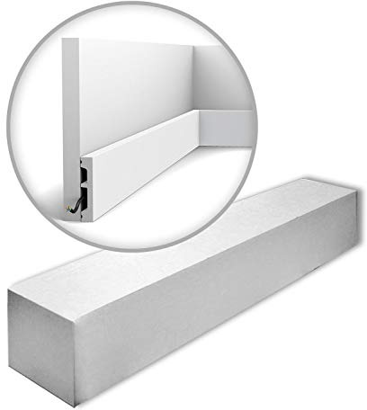 Orac Plinthes SX157-RAL9003-box 200 cm x 1,3 cm x 6,6 cm Polystyrène extrudé (HDPS) lisse angulaire avec passage de câble prépeinte en blanc (RAL 9003) 39 moulures / 78 m