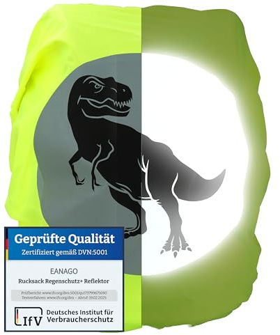 EANAGO® Rucksack Regenschutz Regenhülle wasserdicht Reflektor Schulranzen | Dino Universal Regenüberzug Backpack Cover Sicherheitsreflektor 100% wasserdicht nahtlos Ranzen Kinder Schule Einschulung