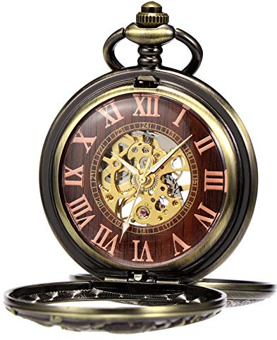 TREEWETO Unisex Taschenuhr Mechanisch Doppelter Abdeckung Rentier Hirsch Leuchtend Skelett Steampunk Für Herren Damen