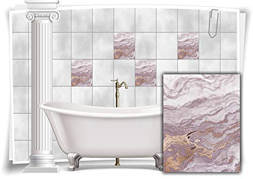 Medianlux Fliesen-Aufkleber Folie Marmor Öl Ölfarben Abstrakt Grau Gold Bad WC Deko Küche, 8 Stück, 20x25cm m23m70h-139120