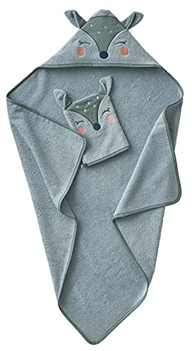 VERTBAUDET Set aus Badetuch und Waschhandschuh,Reh grün 100X100