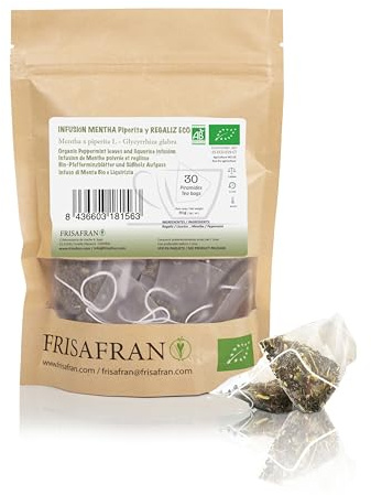 FRISAFRAN | Infusión de Regaliz y Menta Ecológica 30 Uds | 60g | Biológica | Digestiva | Té Natural con Raíz de Regaliz y Menta | Directamente del Productor | Origen España