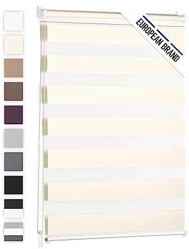 Blumtal Estores Noche y Día - Estor Enrollables Doble Capa, Estor Sin Taladrar, Marfil, 65 x 155cm, 2 Unidades