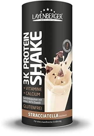 Layenberger 3K Protein Shake - 80% Eiweiß und nur 3,5% Kohlenhydrate bei 8,6 g Zucker, (1x 360 g) - Stracciatella