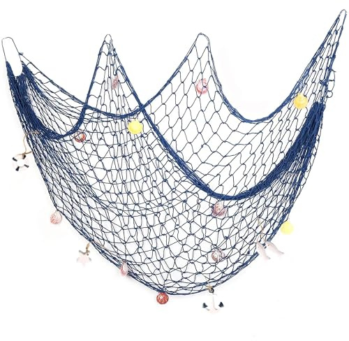 Red de Pesca Decorativa, Malla de Estilo Mediterráneo Decoración Red Decorativa para Peces Náuticos con Conchas de Colores para Decoración de Pared de Fiesta el Hogar Fiesta Decoración Fotográfica