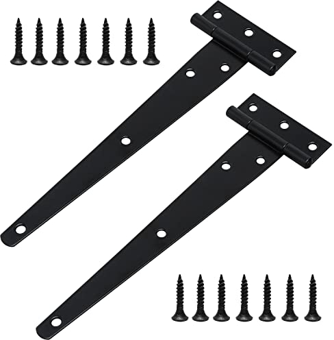 Lot De 2 Charnières de Portes en T Lourde avec Vis de Montage, 200 mm, Charnières de Portes en T Galvanisées pour Portes de Grange Portail en Bois et Fenêtre