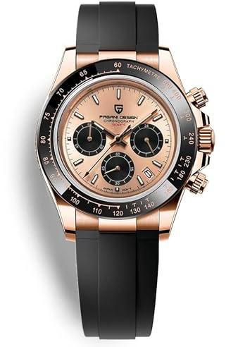 RollsTimi Herren-Armbanduhr zeigt den Datums-, Uhrzeit-Code, wasserdicht, Sport-, Business-Stil, Kratzfest, Synthetisches Saphirglas, abnehmbares Armband, Goldfarbenes Zifferblatt