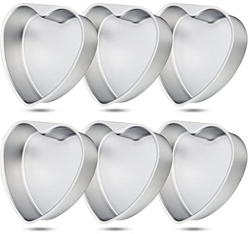 Didaey 6 Pieces Heart Shaped Cake Pans Bulk 8 Inch Aluminum Cake Heart Cake Mold DIY Baking Heart Pans Heart Cake Bakeware Mold Cake Pans for Kitchen Birthday Wedding Supplies