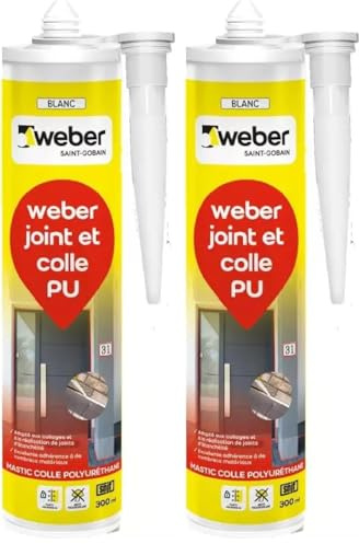 Mastic-colle base PU, Blanc, 300ml, weberseal PU40 (Lot de 2)