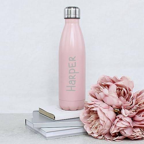 eBuyGB Personalised 500ml Insulated Stainless Steel Bottle, Girls Metal Water Bottle with Any Name, Coffee & Tea Vacuum Flask, 12 Hours Hot & 24 Hours Cold Drinks Bottle (Pink)