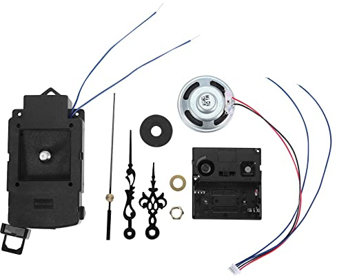 JIVIMOCO Movimiento de Reloj de PéNdulo de Cuarzo con Manecillas Negras, con Altavoz de Caja de MúSica, Funciona con Pilas, Mecanismo de MelodíA para Reloj DIY