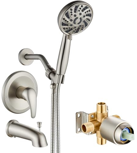 gotonovo Bathroom Shower Head Kit High Pressure Combo System Shower Faucet 6 Modes ABS Handheld Spray Shower Trim Kit Valve Included Shower Head and Handle Set Brushed Nickel