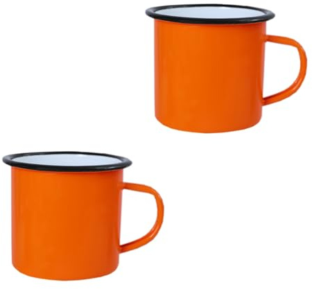 ZYBSLCSY Retro Enamel Mug Set of 2 4 6, Enamel Drinking Tin Mugs Cups, Fine Coffee Tea Mug (Orange,2 Pieces)