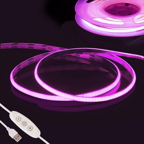 Fosingut Rosa COB LED Streifen 2m, 5V USB LED Strip Dimmbar,CRI 90+ 960 LEDs Lichtleiste Lichterkette LED Band Selbstklebend Stripes für Küche,TV LED Hintergrundbeleuchtung,Spiegel,PC,Schlafzimmer