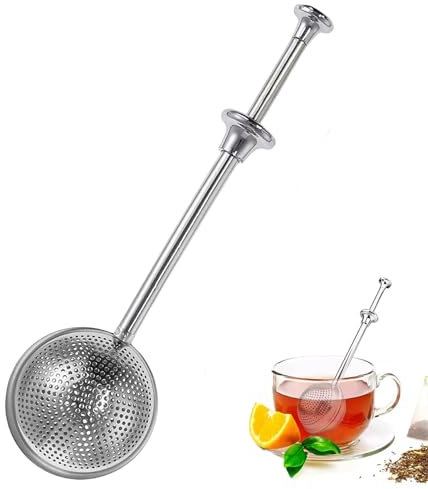 Stainless Steel Long Handle Tea Ball, Tea Infuser for Loose Leaf Tea, Reusable Fine Mesh Interval Diffuser, Easy One-Hand Operation Design, Food-Grade 304 StainlesTea Strainers for Loose Tea