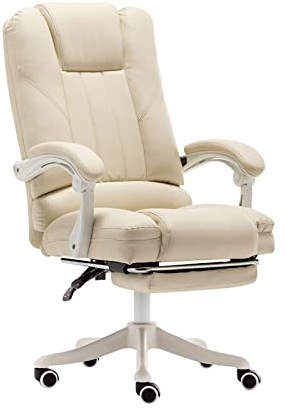 Bürostuhl, verstellbarer Hochlehnstuhl mit gepolsterten Armlehnen und einziehbarer Fußstütze, Computer-hohe Rückenlehne, verstellbarer ergonomischer Schreibtischstuhl, Chefsessel aus PU-Leder,