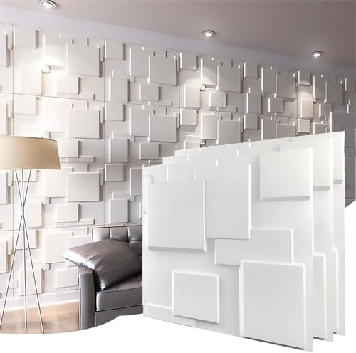 QYANPEN 3D Wall Panels Faux Tiles, 3D Diamond Textured PVC Wall Panel Tiles, Waterproof Wallpaper 50X50cm for Gaming Wall Interior Wall Decor - White,30Pcs