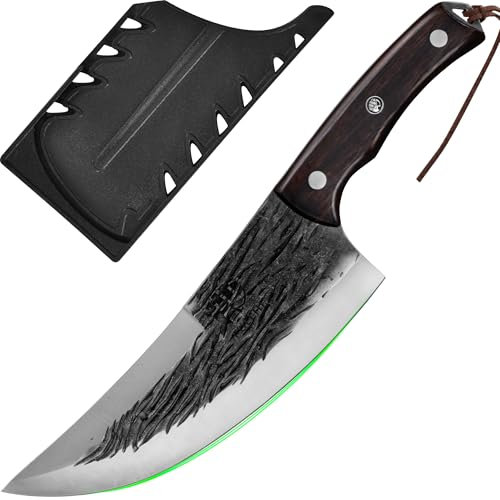 FULLHI Cuchillo de cocina con funda, cuchillo de queso de acero al carbono forjado para cocinar al aire libre, camping, BBQ