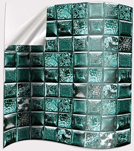 Fliesenaufkleber Grünes Mosaik Selbstklebende Klebefliesen, Wandfliesen Aufkleber,Wasserdicht Fliesensticker Fur Kuche Badezimmer Dekorative Stickerfliesen,Wohnzimmer Dekoration20X20Cm