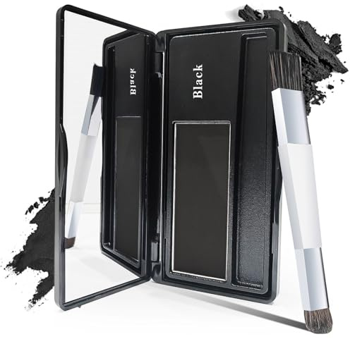 Root Cover Up, Natural Looking Root Touch Up Powder, Quick and Easy Hairline Shadow Powder, with Brush and Mirrored Compact, Root Cover Up Instantly Hairline (Black)
