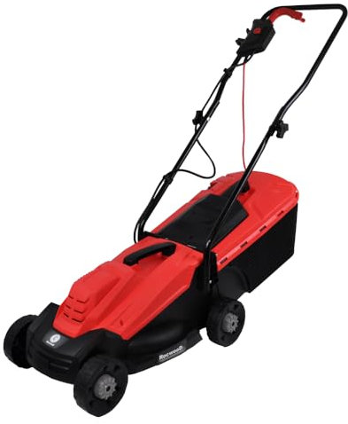 Electric Lawn Mower RocwooD 32CM 1200W 10M Cable Hand Push Lawnmower Electric Cut Heights 25-65mm 30L Capacity Rotary Blade 75dBA Noise Level 6 Wheels