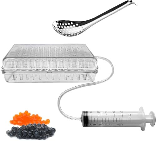 yeeplant Kit gastronomia molecolare include cucchiaio, tubo, siringa e scatola, rendendo set box caviale per 96 palline caviale gastronomia molecolare in una volta