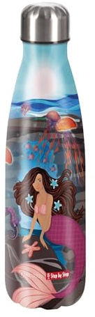 Step by Step Isolierte Trinkflasche aus Edelstahl, blau, für kohlensäurehaltige Getränke, auslaufsicher mit Schraubverschluss, BPA-frei und 100% recycelbar, für Schule und Freizeit, 0,5 Liter