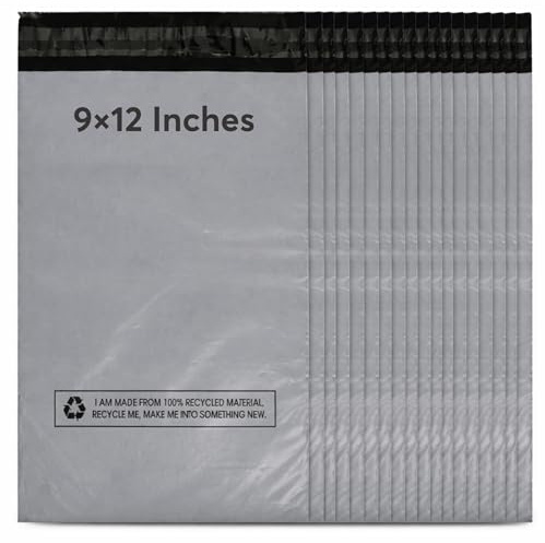 SAMZ Packaging (Pack of 100) 9x12 Inches (229 x 305 mm) - Grey Poly Parcel Bags with Self Seal Closure - Durable Postage & Mailing Bags for Shipping & Packaging for Vinted Delivery and Posting